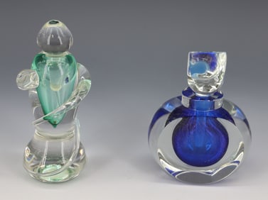 (2) ART GLASS PERFUME BOTTLES