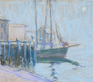 PASTEL PAINTING OF GLOUCESTER HARBOR
