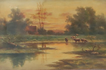 OIL ON CANVAS, LANDSCAPE WITH COWS