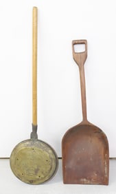 ANTIQUE BED WARMER AND GRAIN SHOVEL
