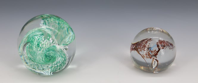 (2) JERPOINT ART GLASS PAPERWEIGHTS