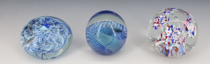 (3) ART GLASS PAPERWEIGHTS
