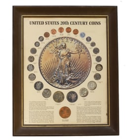FRAMED U.S. 20TH C. COIN SET