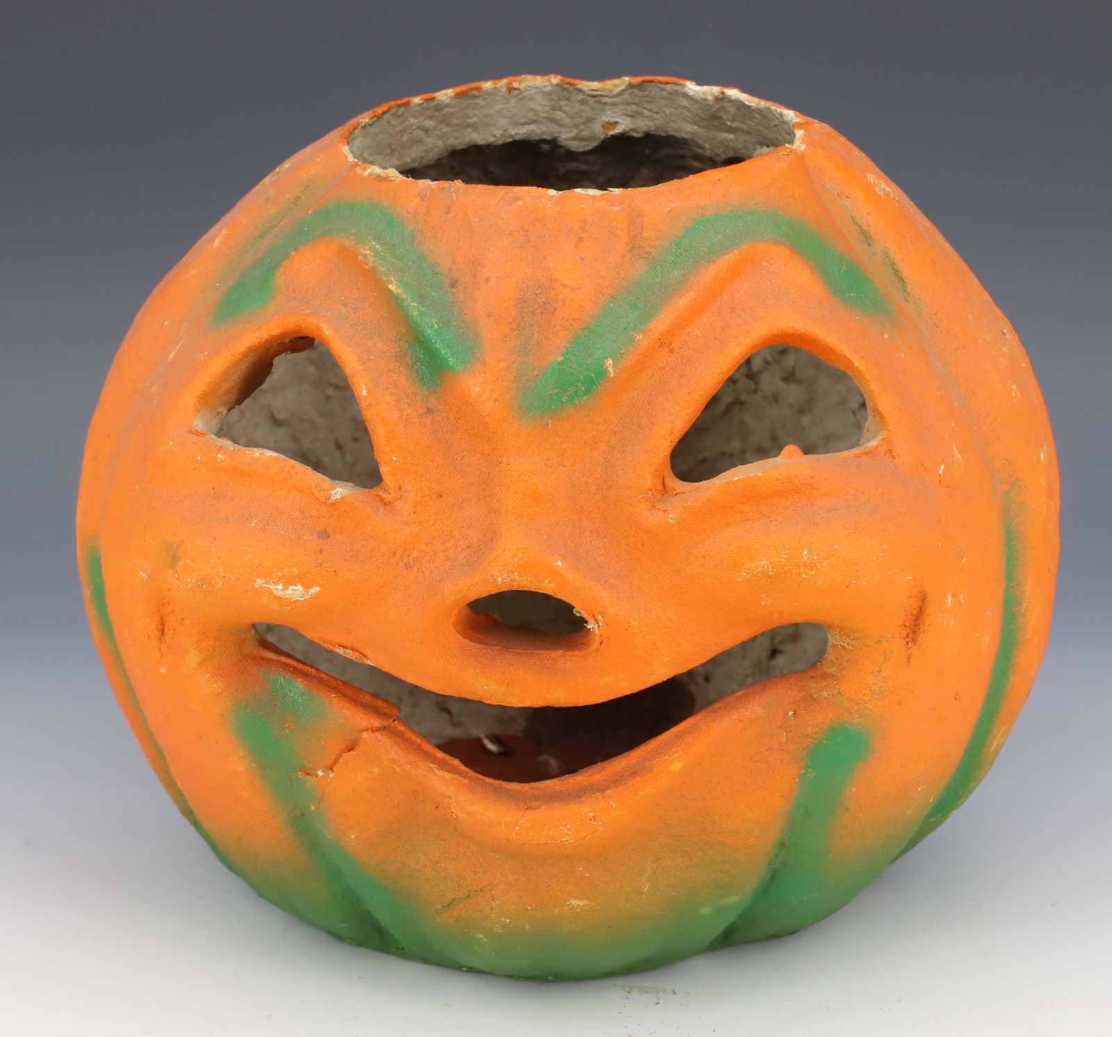 PULP PAPER MACHE HALLOWEEN JACK-O-LANTERN: 7" X 8". NO WIRE OR INSERT. PLEASE READ CAREFULLY - Terms for Purchasing and Shipping of Auction Items. Please read carefully before bidding. Hartzell’s Auction Gallery. Hartzell's Auction Galle