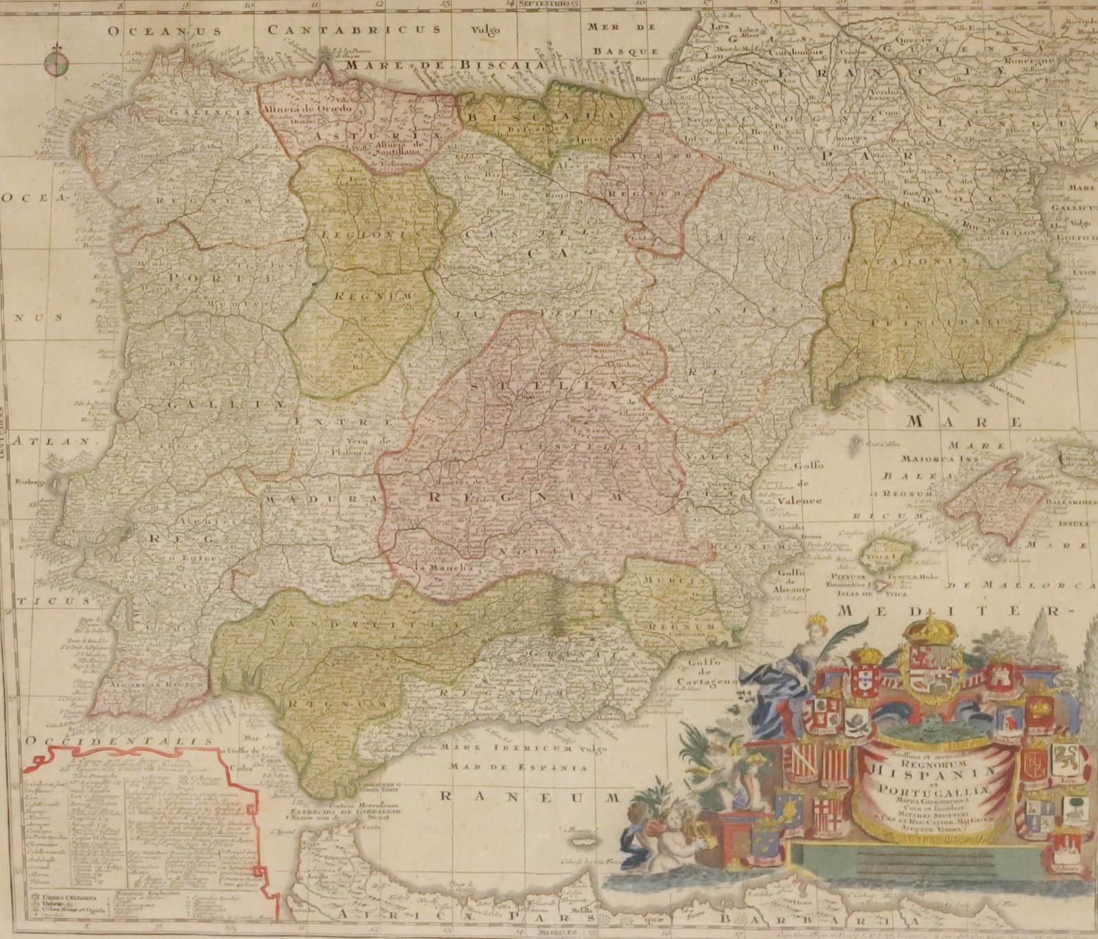 18TH C. HAND COLORED MAP, SPAIN / PORTUGAL (1 of 7)