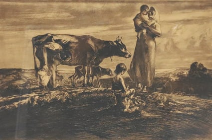 FIGURES WITH COW ETCHING BY JOHN E. COSTIGAN