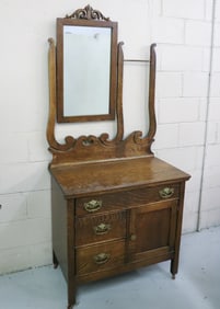 OAK WASHSTAND WITH MIRROR