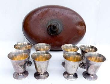 COPPER BED WARMER AND SILVERPLATE CUPS