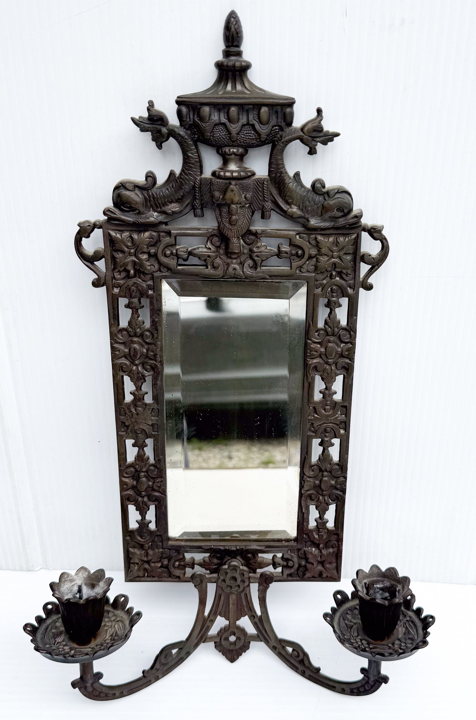 CAST IRON MIRROR WITH CANDLEHOLDERS (1 of 5)
