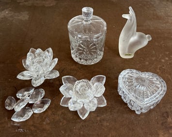 LOT OF SWAROVSKI CANDLEHOLDERS, LIDDED BOXES AND MORE