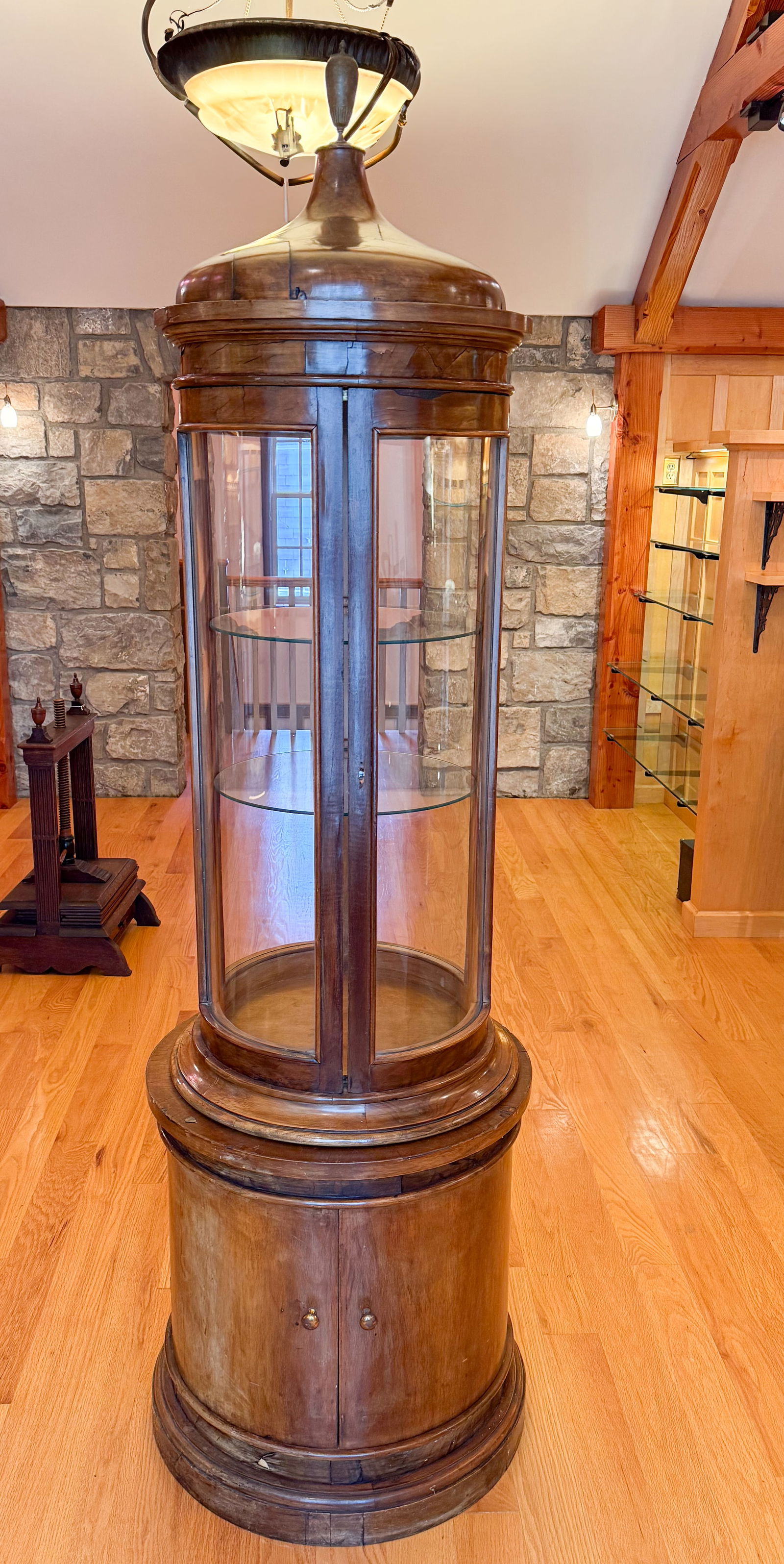 ANTIQUE TWO-PIECE ROUND CURIO DISPLAY CABINET (1 of 9)