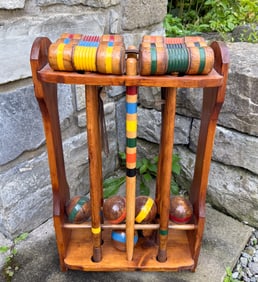 VINTAGE WOODEN CROQUET SET