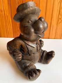 PAPIER-MACHE ANIMAL IN OVERALLS