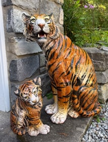 PAIR OF TERRACOTTA TIGERS