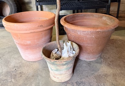 LOT OF (3) POTTERY FLOWER POTS