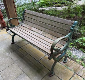 ANTIQUE CAST IRON / WOOD BENCH