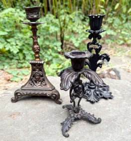 LOT OF (3) CAST IRON CANDLEHOLDERS