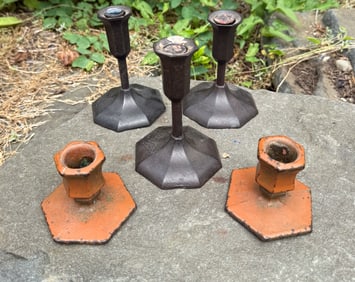 (5) CAST IRON CANDLESTICKS