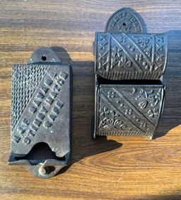 (2) CAST IRON WALL MOUNTED MATCH HOLDERS