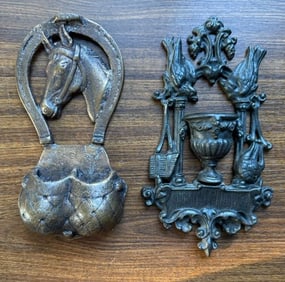 (2) CAST IRON WALL MOUNTED MATCH HOLDERS