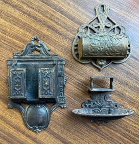 (3) CAST IRON WALL MOUNTED MATCH HOLDERS