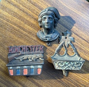(3) CAST IRON WALL MOUNTED MATCH HOLDERS