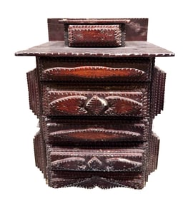 TRAMP ART MINIATURE CHEST OF DRAWERS