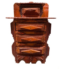 TRAMP ART MINIATURE CHEST OF DRAWERS