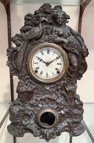 19TH C. METAL FRONT MANTLE CLOCK