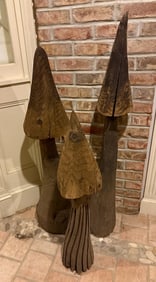 (3) CARVED WOODEN TOADSTOOLS