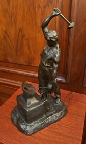 S. BAUER SGND. BRONZE "BLACKSMITH"  SCULPTURE / LAMP