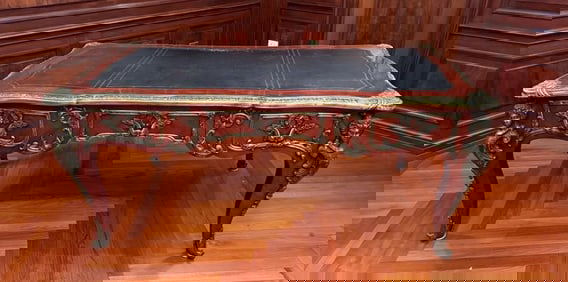 ANTIQUE REGENCY LOUIS XV STYLE PRESIDENTIAL BUREAU PLAT DESK WITH BRONZE MOUNTS