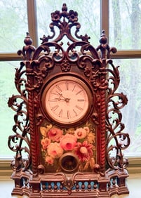 ORNATE CAST IRON FRONT MANTLE CLOCK