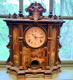 LARGE WATERBURY CLOCK CO. CAST IRON FRONT MANTLE CLOCK