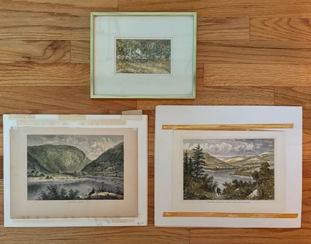 EDWARD MACH WATERCOLOR AND PAIR OF DELAWARE WATER GAP ENGRAVINGS (1 of 5)