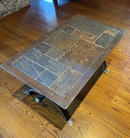 FLAGSTONE AND WROUGHT IRON TABLE