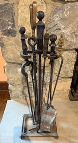 BRADLEY & HUBBARD FIREPLACE TOOLS AND HOLDER
