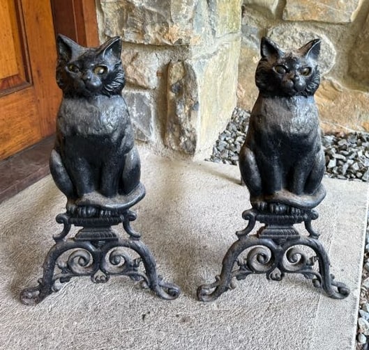 BLACK PAINTED CAT ANDIRONS (1 of 4)