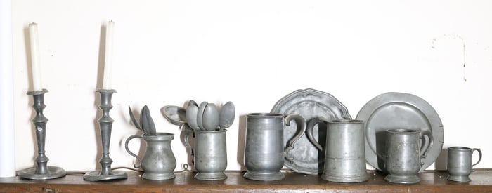 LARGE LOT OF ANTIQUE PEWTER