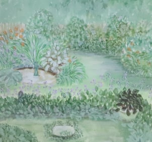 GARDEN SCENE FRAMED WATERCOLOR