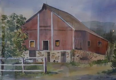 WATERCOLOR OF BARN BY KINNEY