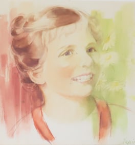 FRAMED WATERCOLOR OF CHILD