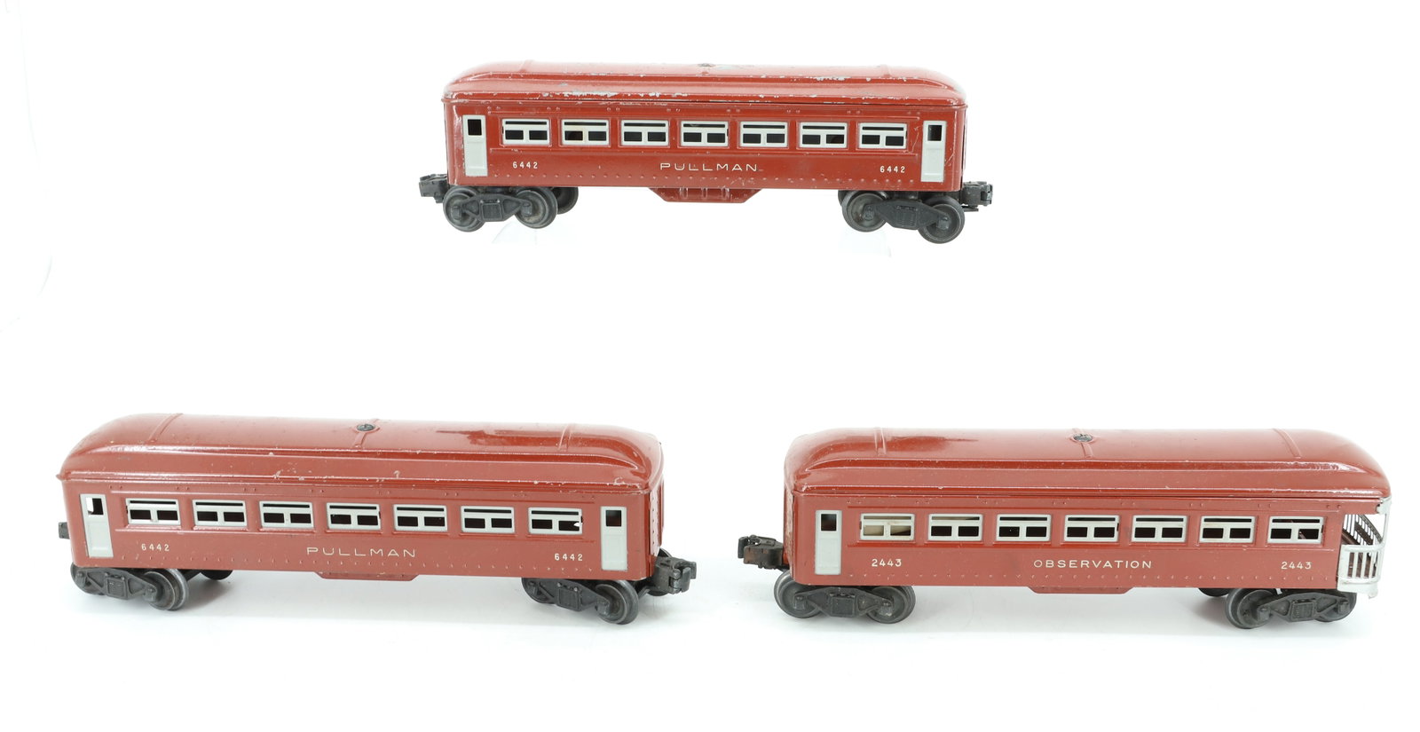 LOT OF LIONEL TRAIN CARS: (3) INCLUDING: TWO "PULLMAN" 6442 AND OBSERVATION 2443. ORIGINAL BOXES. PLEASE READ CAREFULLY - Terms for Purchasing and Shipping of Auction Items. Please read carefully before bidding. Hartzell?s Auc