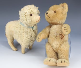 ANTIQUE SCHUCO TEDDY BEAR AND SHEEP