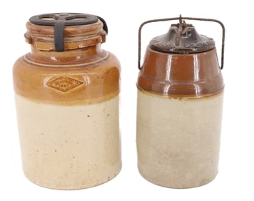 (2) STONEWARE CANNING JARS
