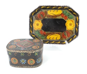 ANTIQUE PAINTED BOX AND TOLEWARE TRAY