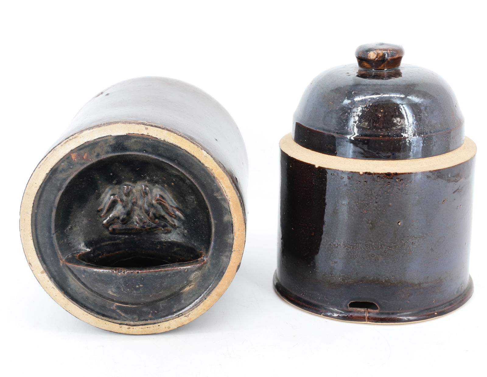 (2) STONEWARE CHICKEN WATERER / FEEDERS (1 of 5)