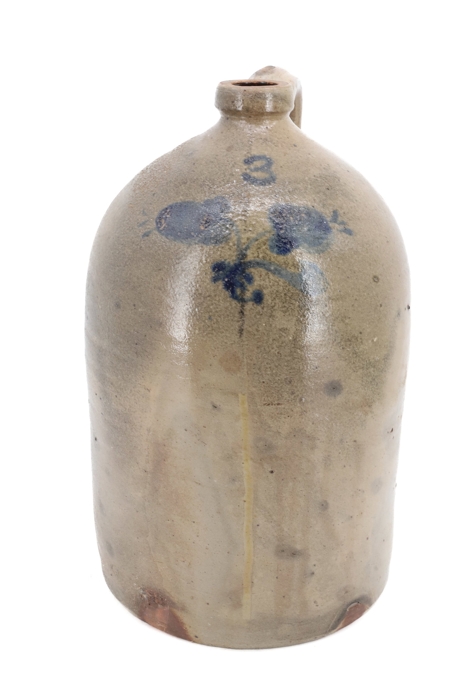 THREE-GALLON BLUE DECORATED JUG: FLORAL DECORATION WITH "3". 16" H. PLEASE READ CAREFULLY - Terms for Purchasing and Shipping of Auction Items. Please read carefully before bidding. Hartzell?s Auction Gallery. Hartzell's Auction Gall