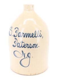 PATERSON, NJ BLUE SCRIPT STONEWARE JUG
