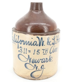 NEWARK, NJ BLUE SCRIPT STONEWARE JUG